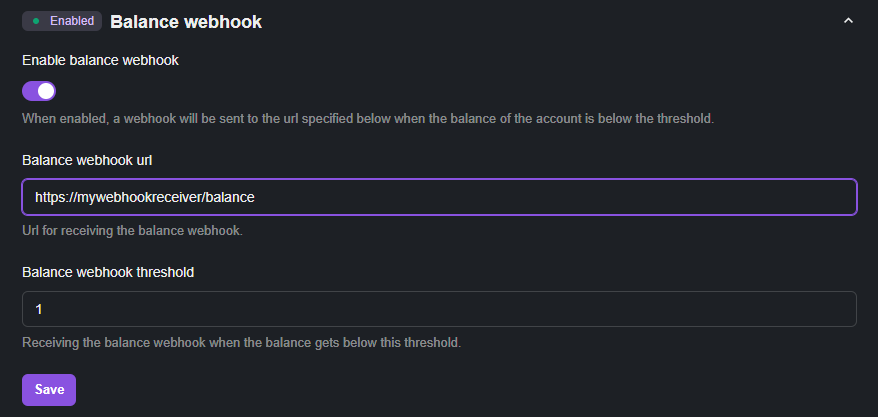 Balance Webhook